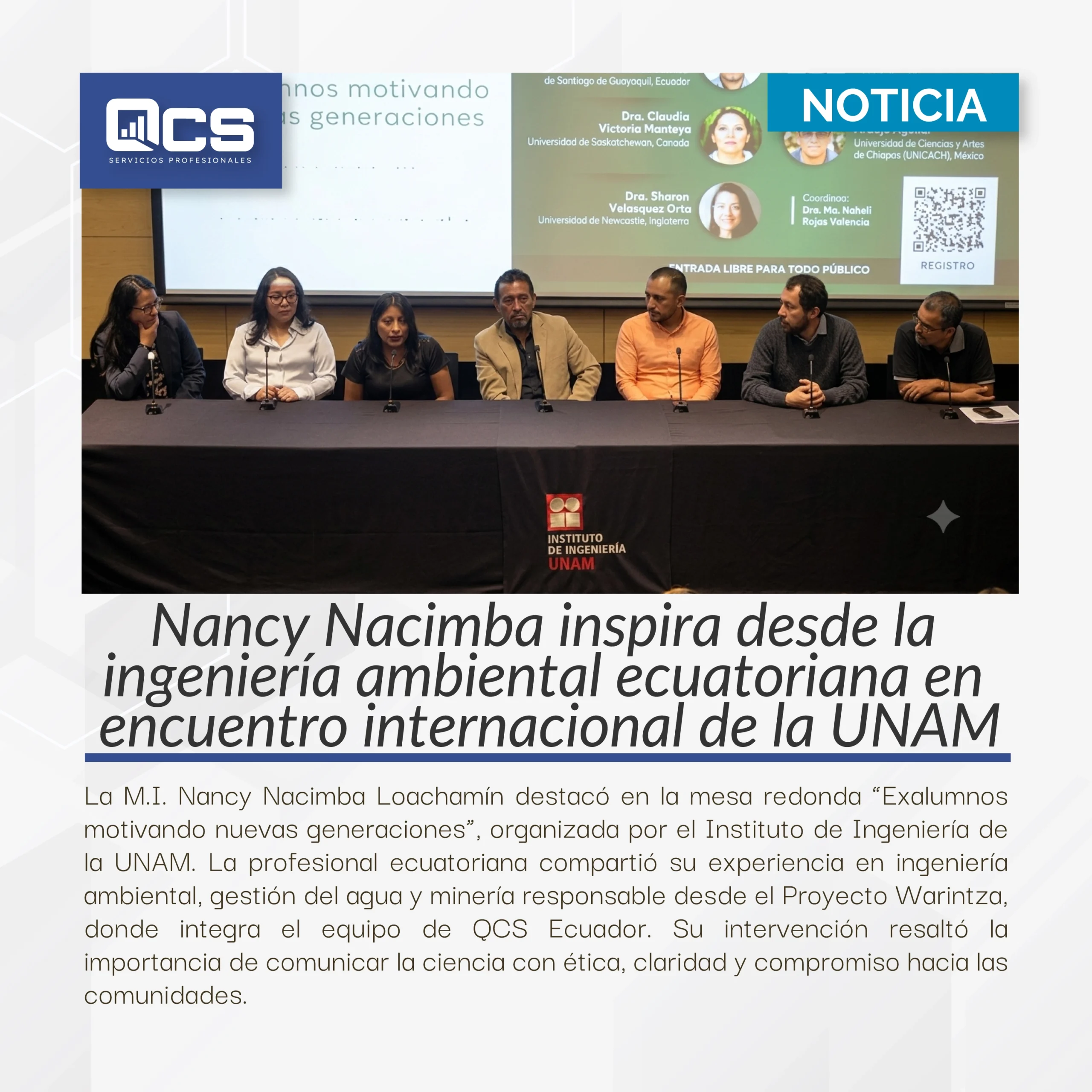 Nancy Nacimba inspira desde la ingeniería ambiental ecuatoriana en encuentro internacional de la UNAM